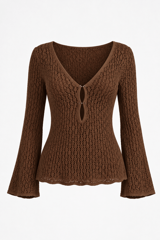 Bruine Blouse met Lange Mouwen